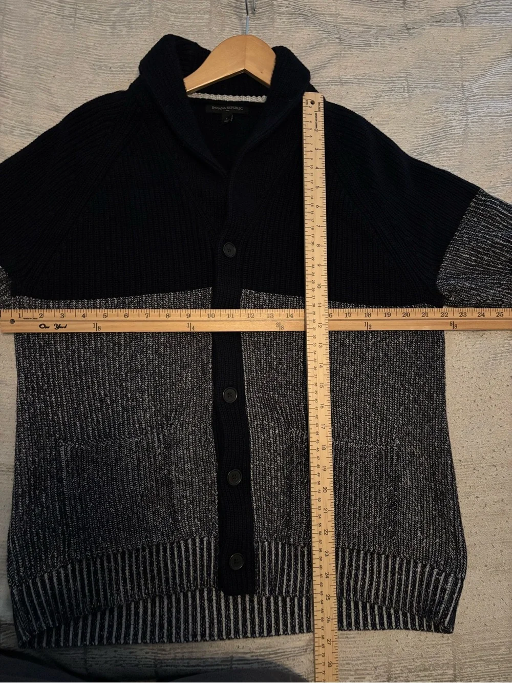 Banana Republic Navy and Gray Shawl-Collar Colorblock Cardigan